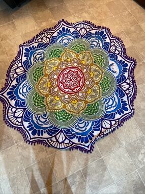 Bohemian Multicolor Mandala Tapestry - Vibrant Round Wall Hanging